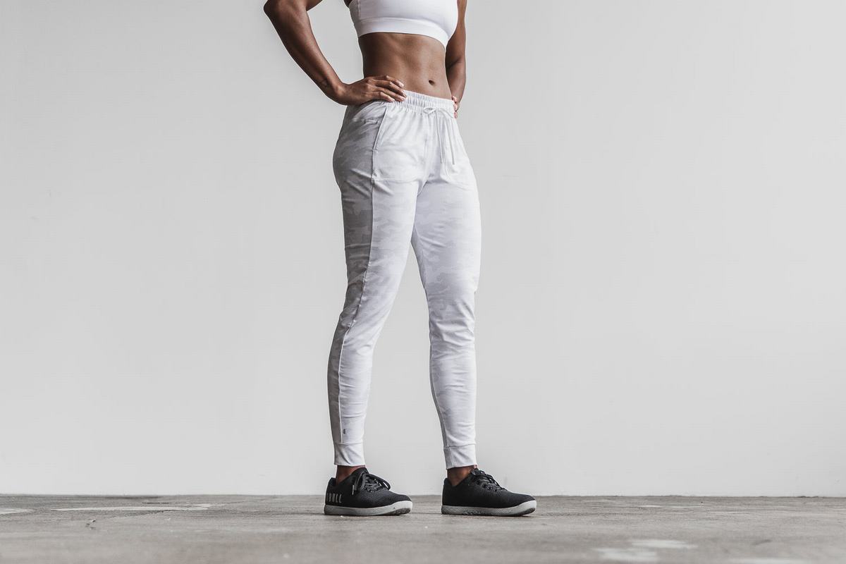 Nobull Women's Joggers White Camo | Australia (WJ0695)